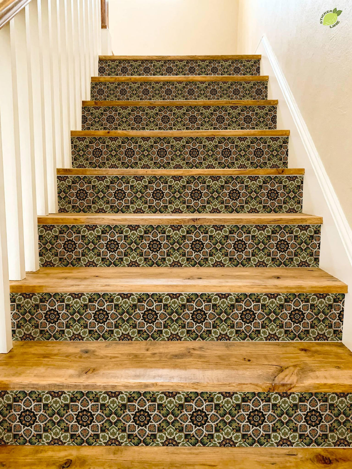 Artisanal Botanical Geometric Symmetry peel and stick stair riser decals, photo 8 of 8