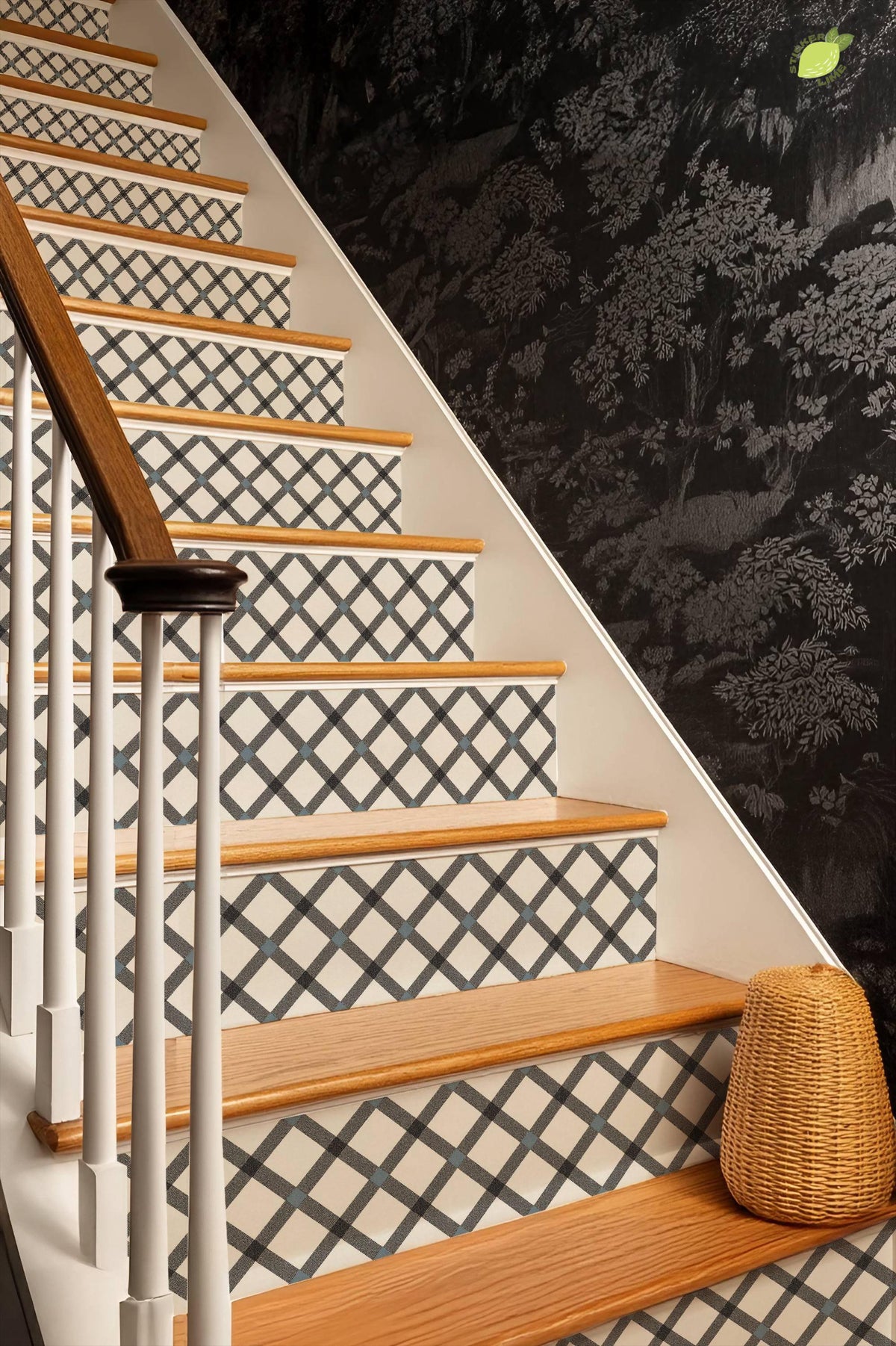 Black Ivory Herringbone Weave peel and stick stair riser decals, photo 8 of 8
