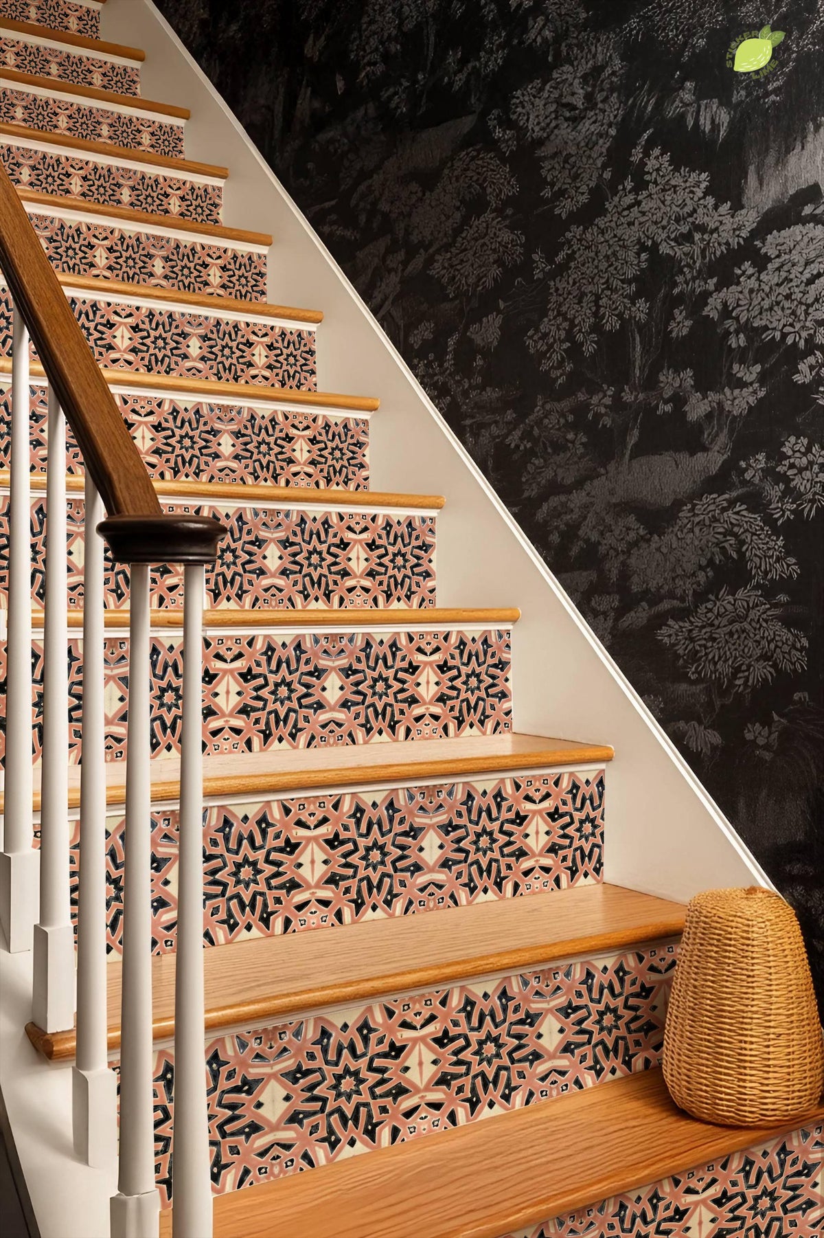 Blush Moroccan Star peel and stick stair riser decals, photo 8 of 8