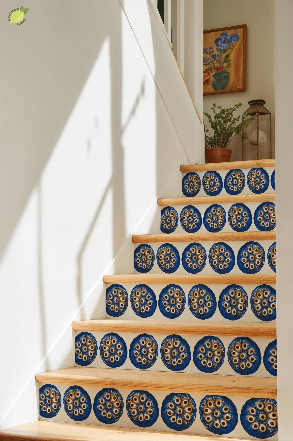 Cobalt Lotus Seed Pod Screen Print peel and stick tile decals, photo 8 of 8