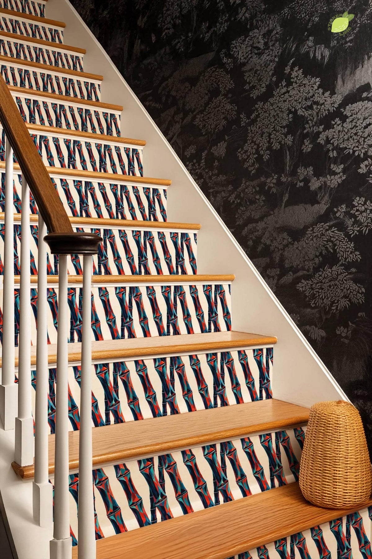 Crystalline Bamboo Gouache Paint peel and stick stair riser decals, photo 8 of 8