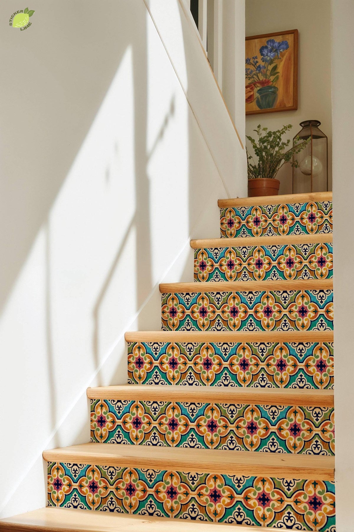 Orange & Pink Moroccan peel and stick tile decals, photo 8 of 8