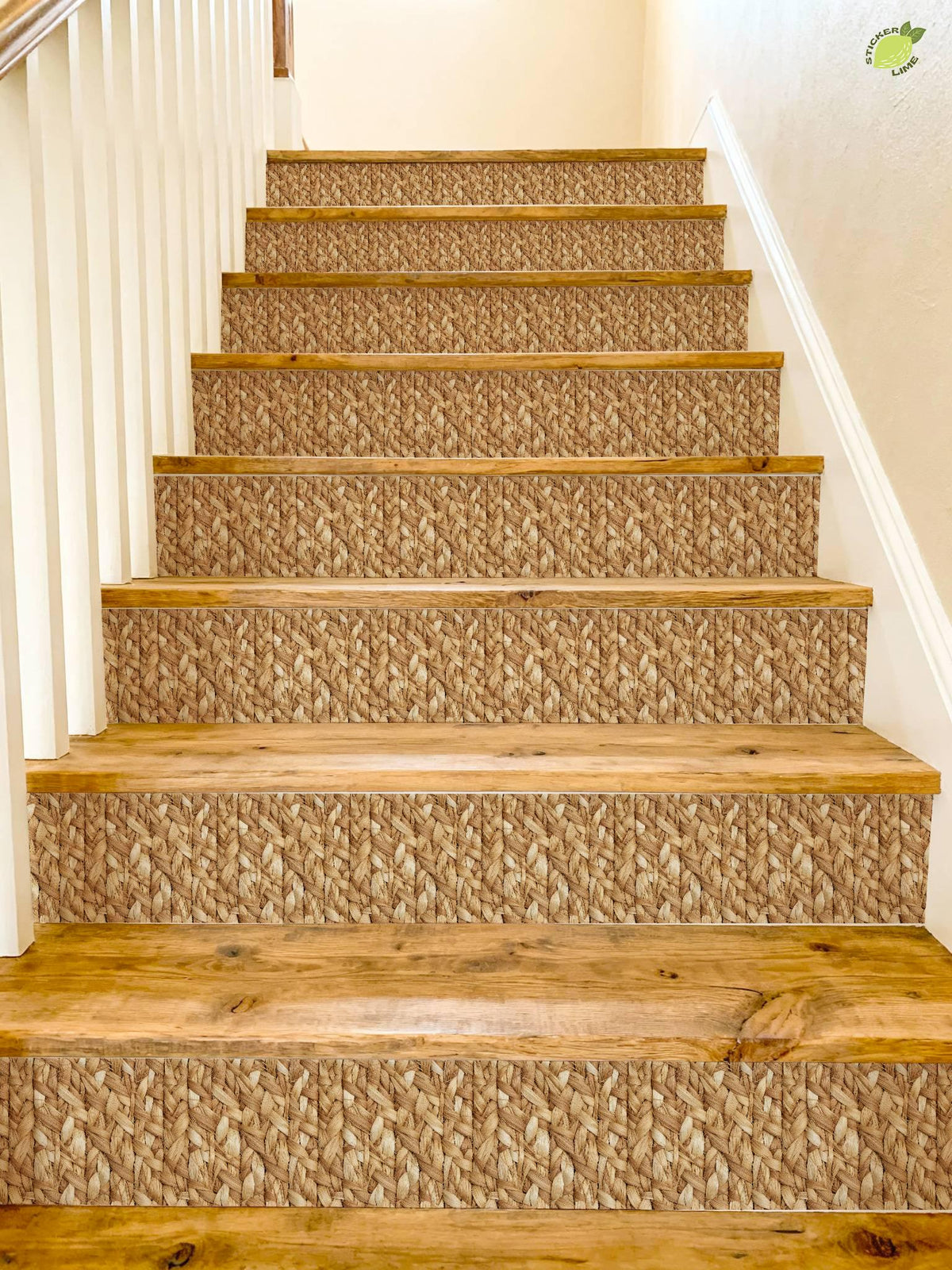 Natural Braided Jute Texture peel and stick stair riser decals, photo 8 of 8