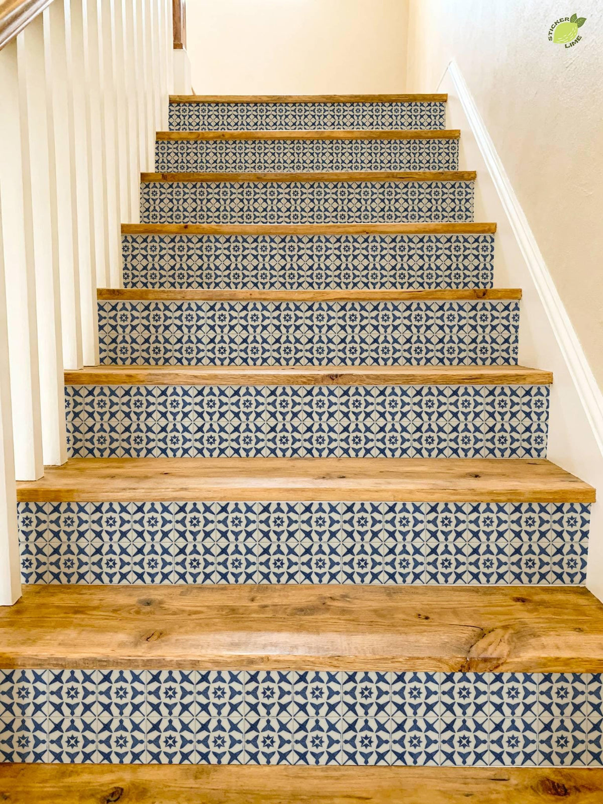 Navy Star Lattice Tile peel and stick stair riser decals, photo 8 of 8