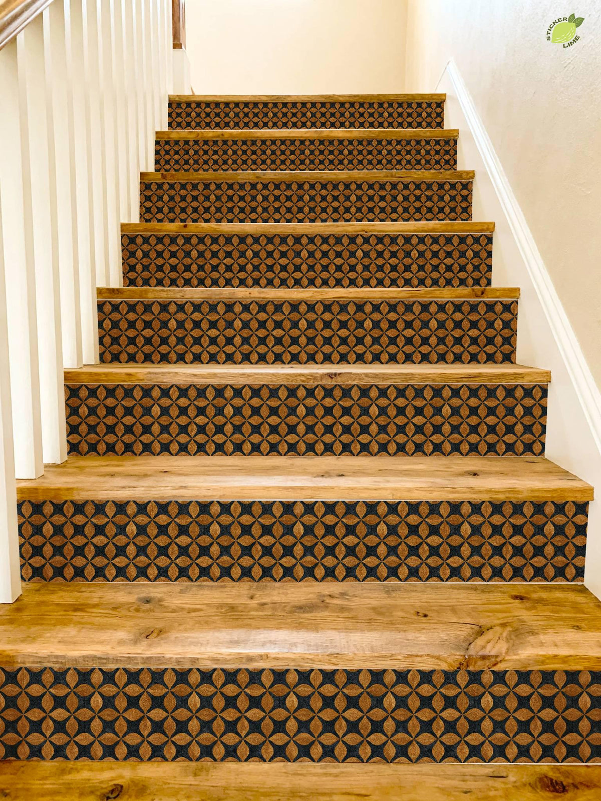 Mid Century Geometric Gold Leaf peel and stick stair riser decals, photo 8 of 8