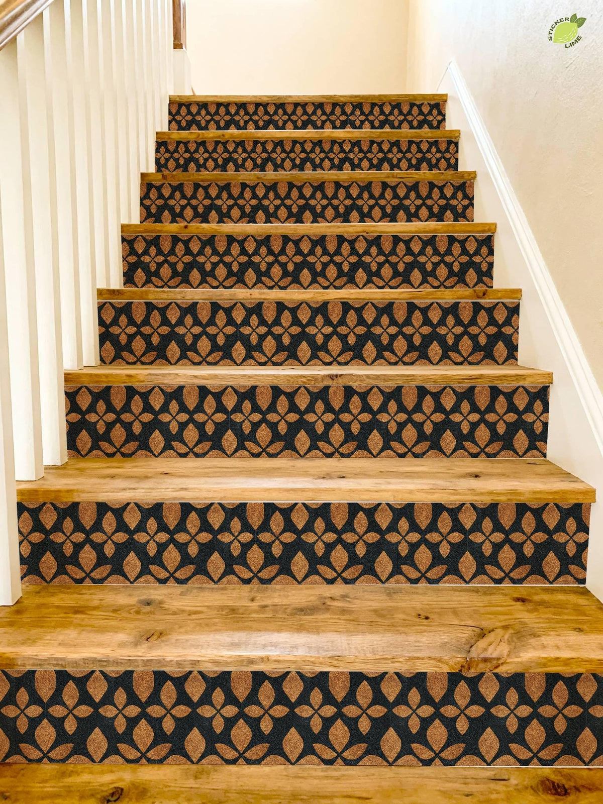 Modern Geometric Gold Leaf Motif peel and stick stair riser decals, photo 8 of 8