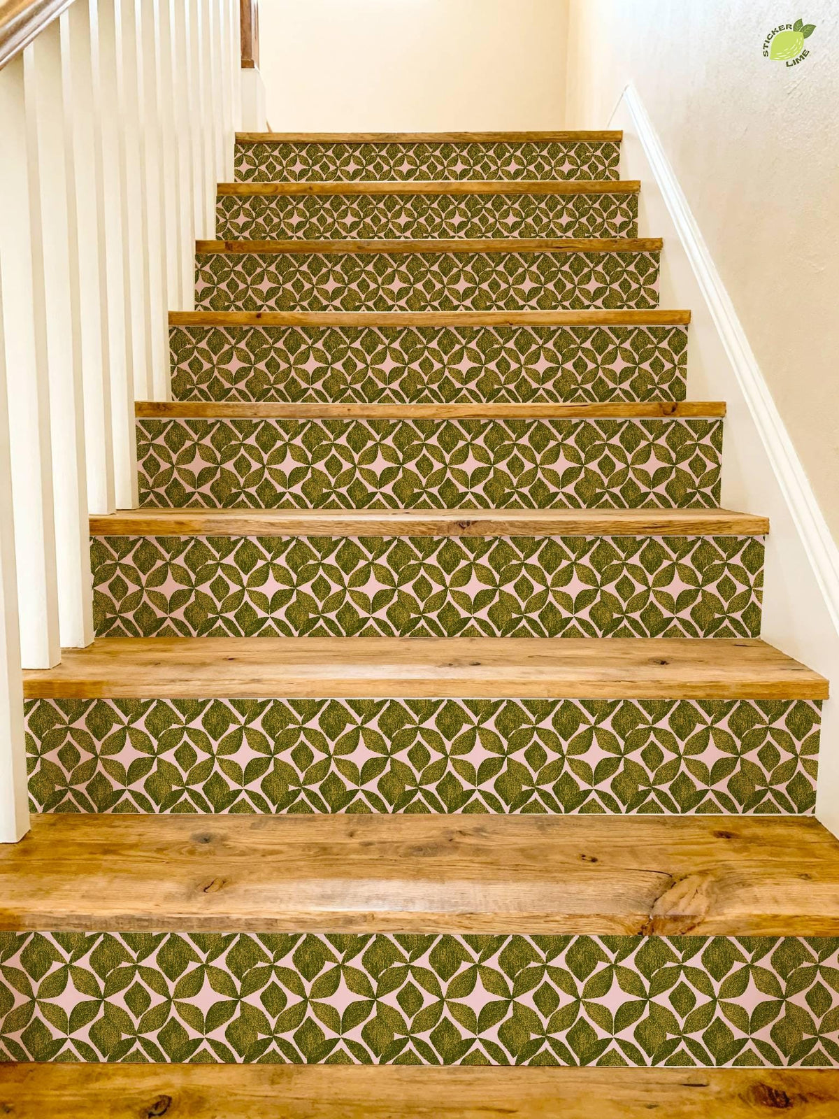 Organic Olive Leaf Geometric Motif peel and stick stair riser decals, photo 8 of 8