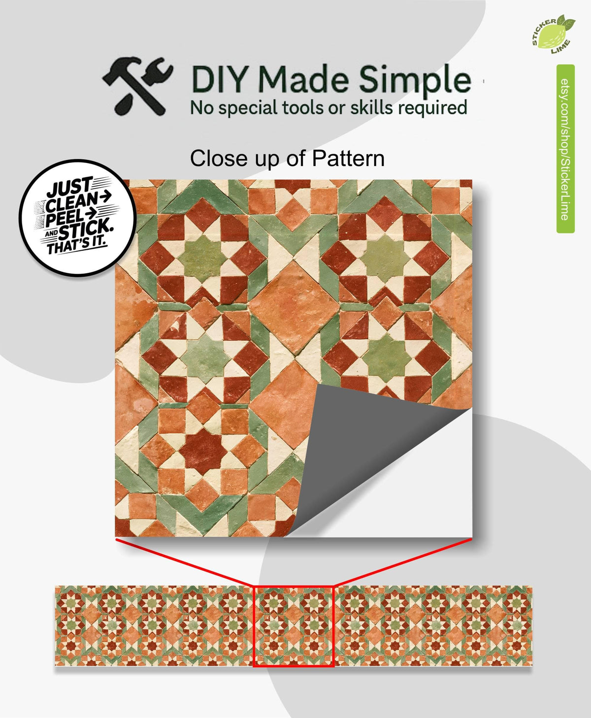 Moroccan Geometric Mosaic Art Motif peel and stick stair riser decals, photo 8 of 8
