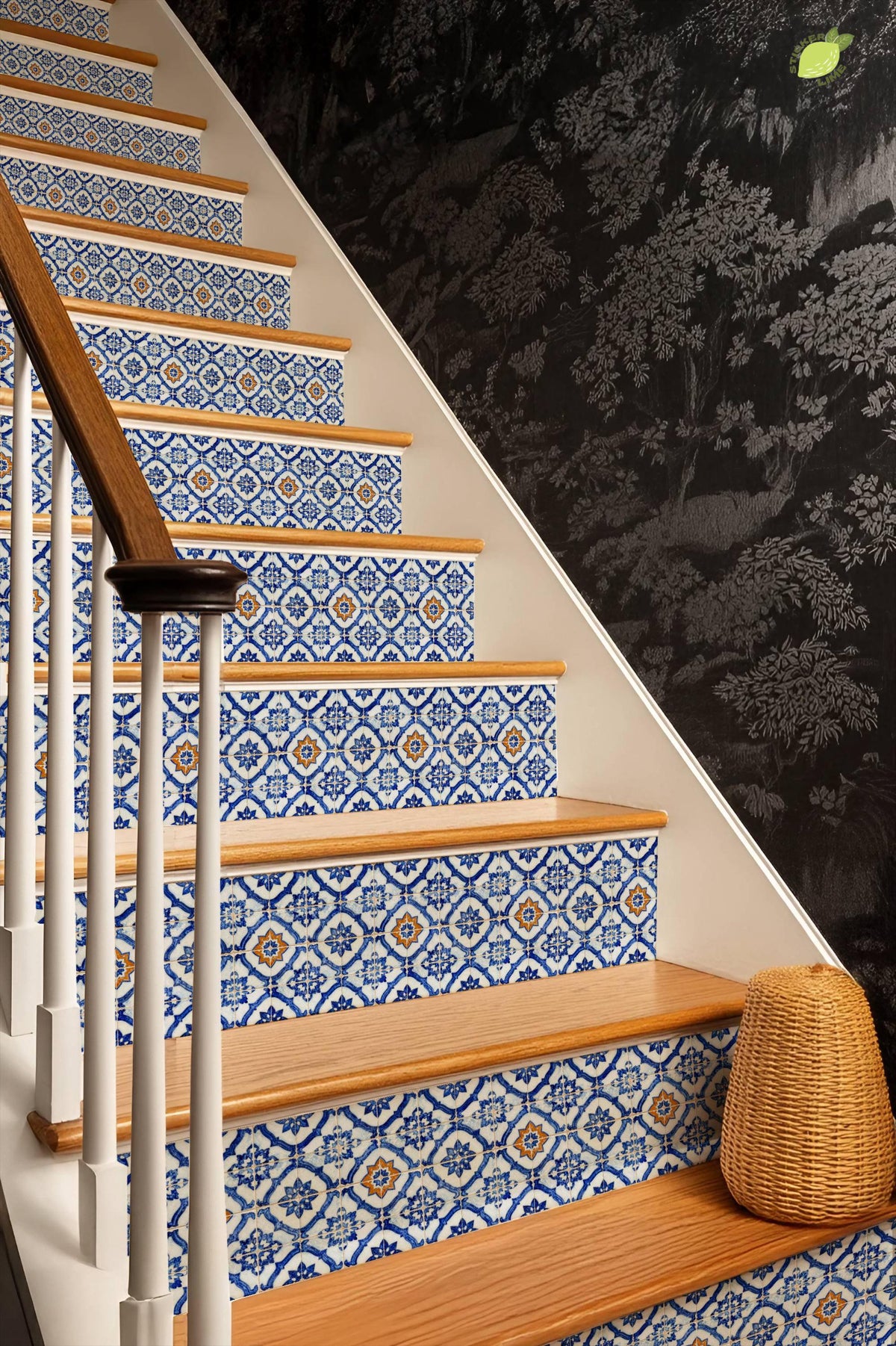 Cobalt Macro Moroccan Medallion peel and stick stair riser decals, photo 8 of 8