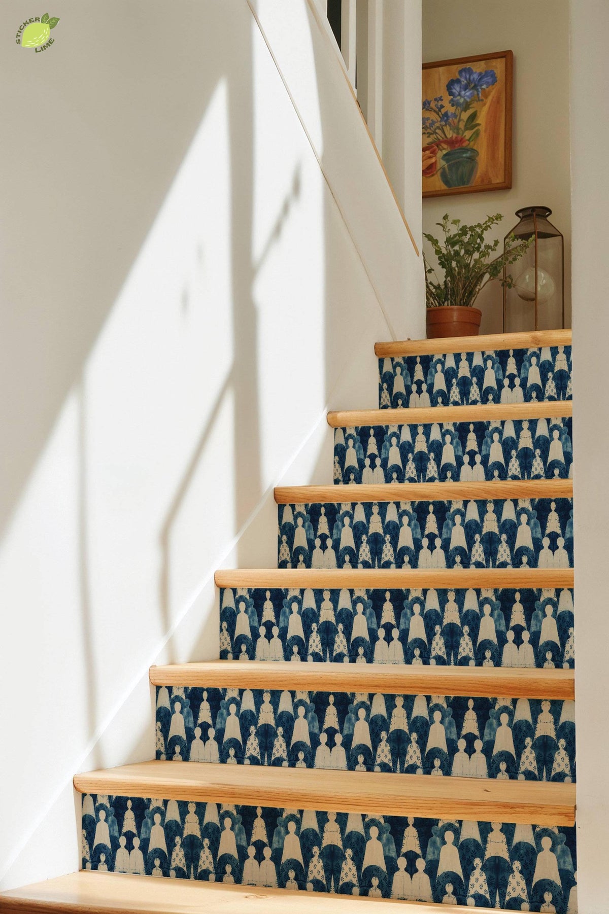 Indigo Block Printed Human Silhouette peel and stick tile decals, photo 8 of 8