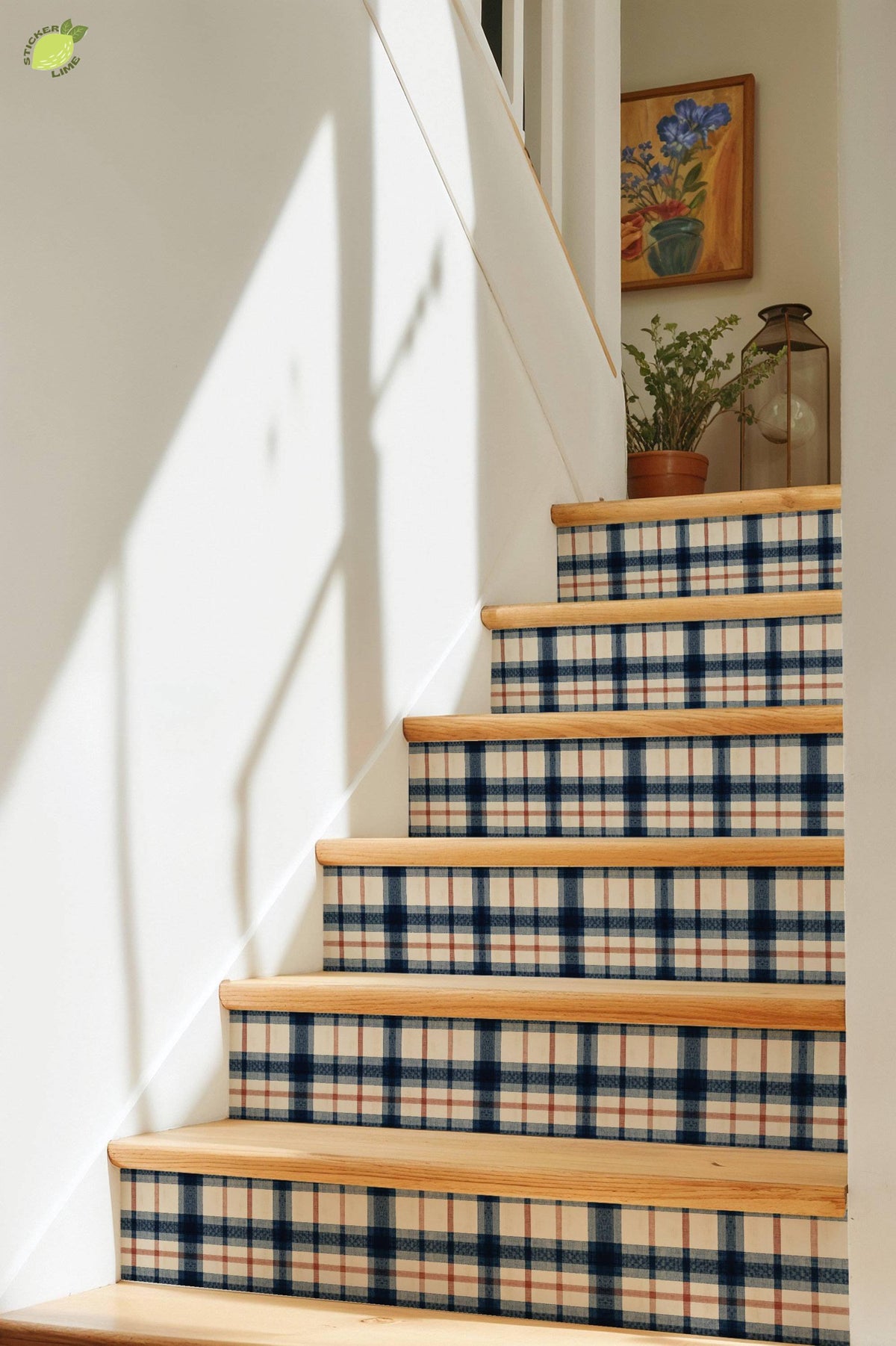 Indigo Gingham Border peel and stick tile decals, photo 8 of 8