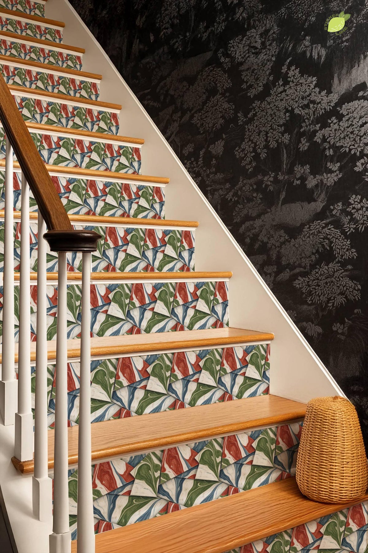 Marbled Origami Geometric Colored Pencil peel and stick stair riser decals, photo 8 of 8