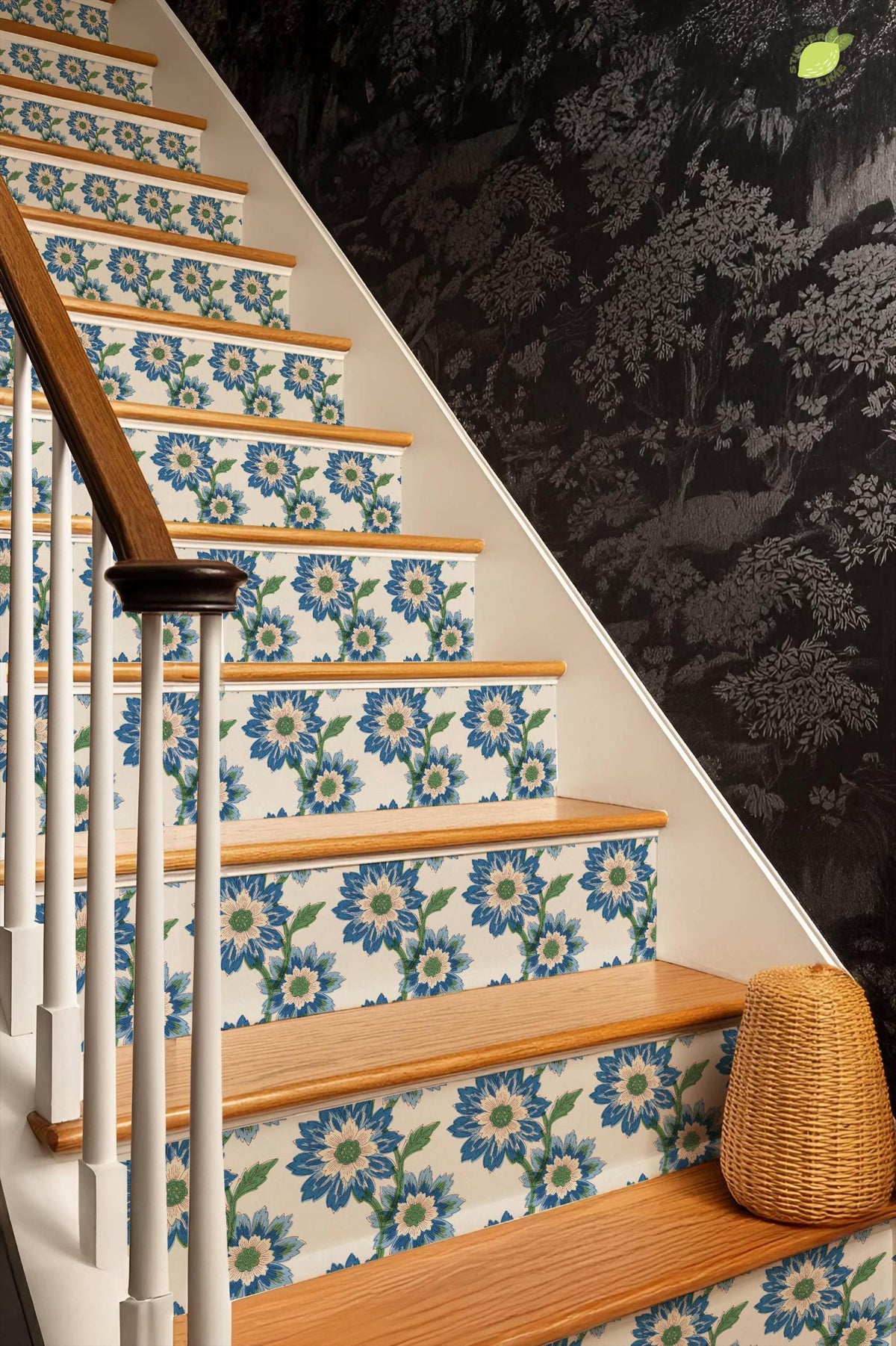 Risograph Floral Block Print peel and stick stair riser decals, photo 8 of 8