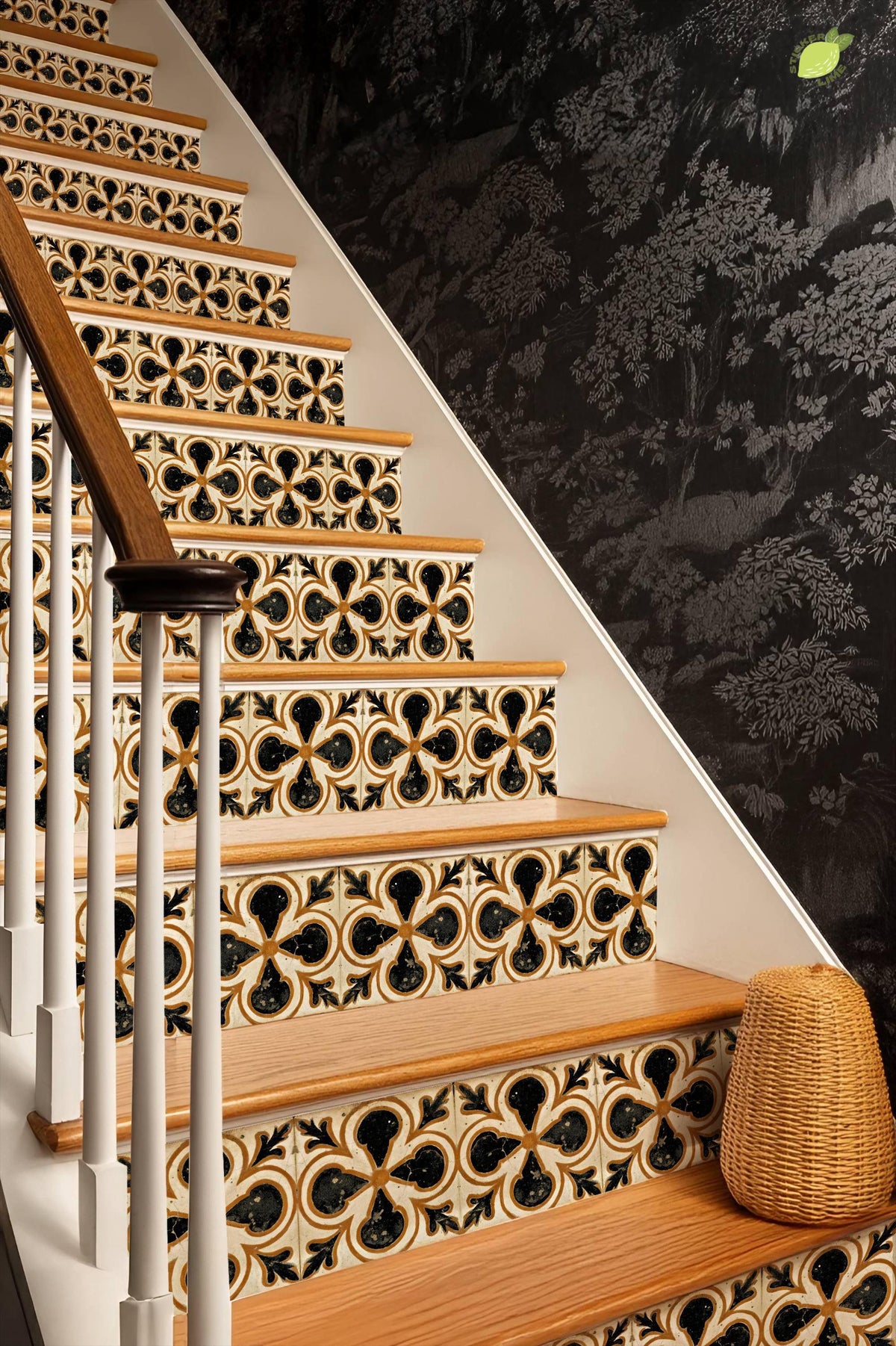 Terracotta Medieval Quatrefoil peel and stick stair riser decals, photo 8 of 8