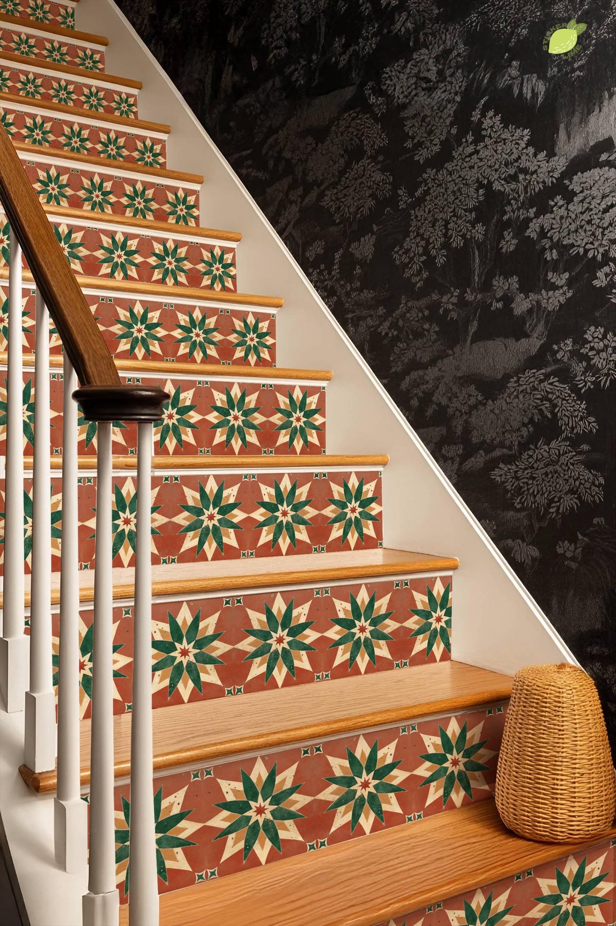 Terracotta Moroccan Star peel and stick stair riser decals, photo 8 of 8