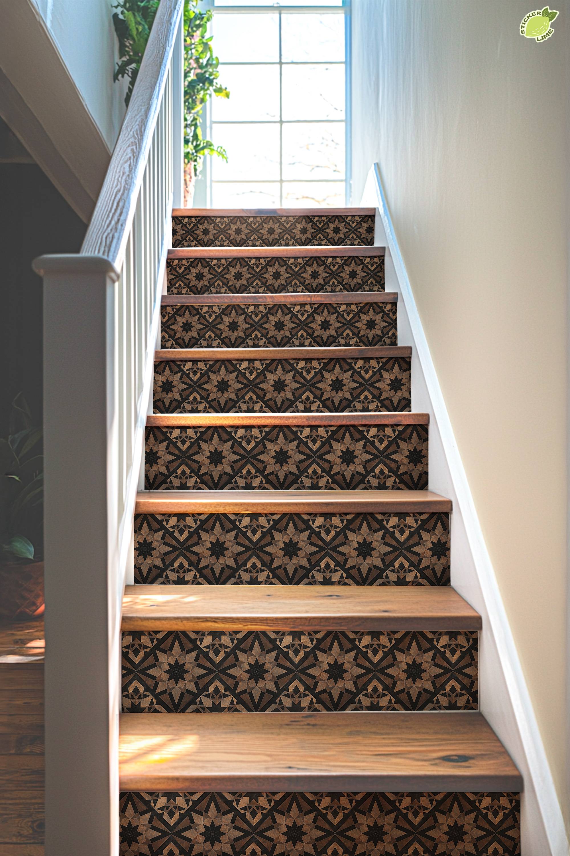 Rustic Brown & Black Moroccan Tile Pattern : Stair Riser Sticker Decals
