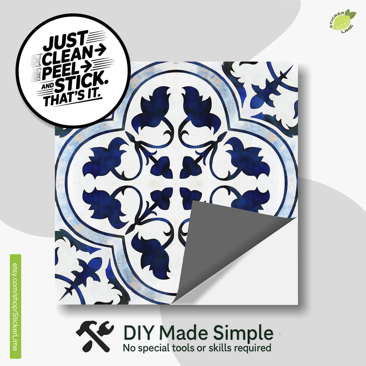 Blue & White Amalfi peel and stick tile decals, photo 2 of 8