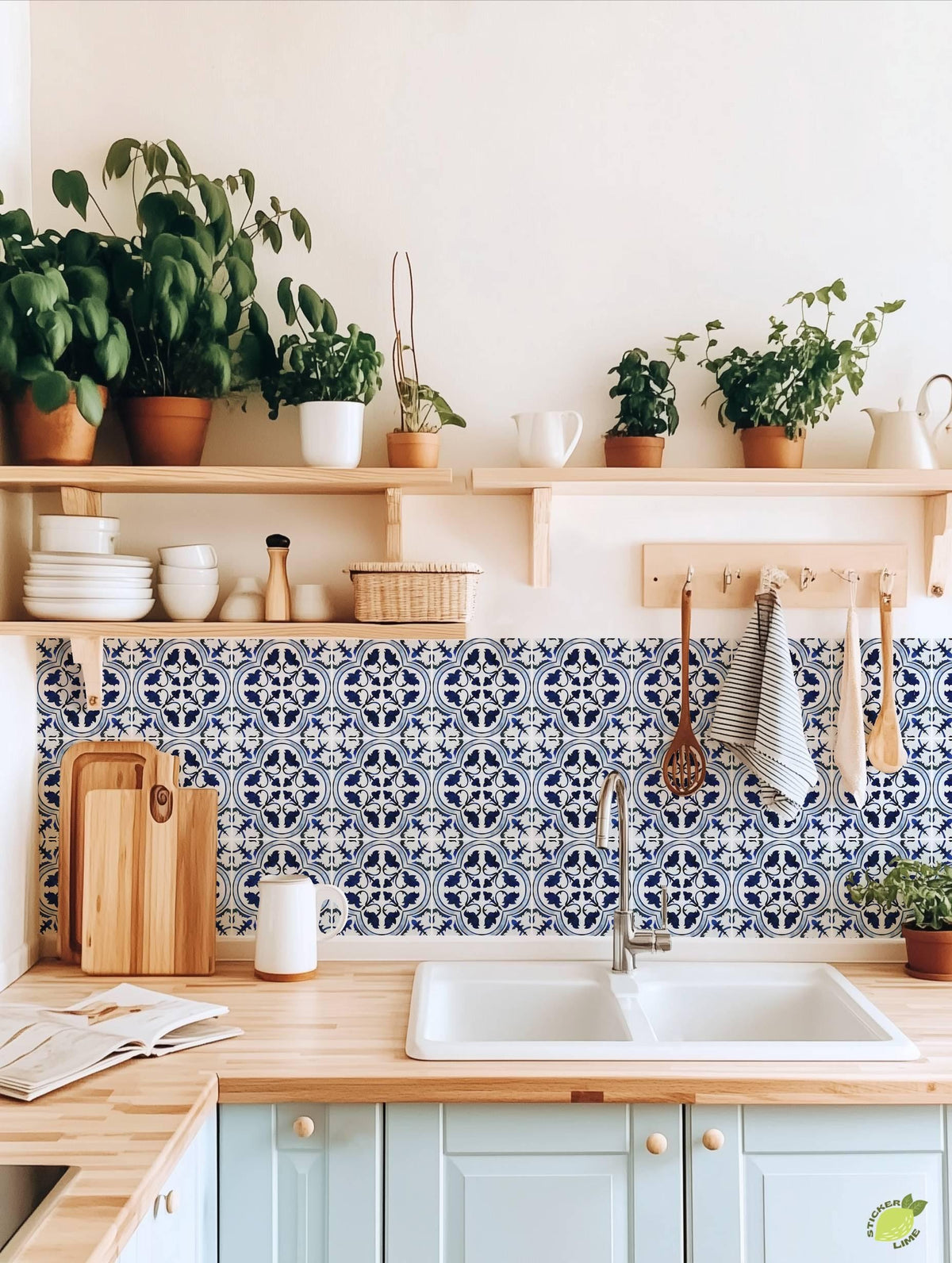 Blue & White Amalfi peel and stick tile decals, photo 5 of 8