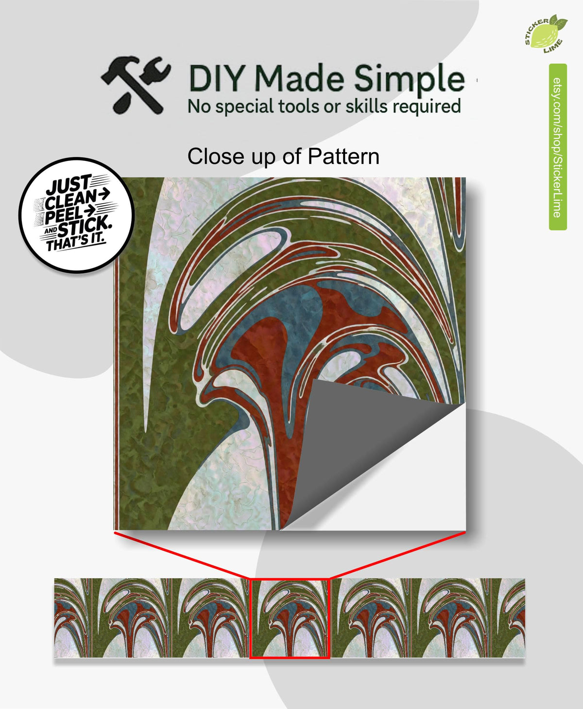 Art Nouveau Geyser Abstract peel and stick stair riser decals, photo 2 of 8