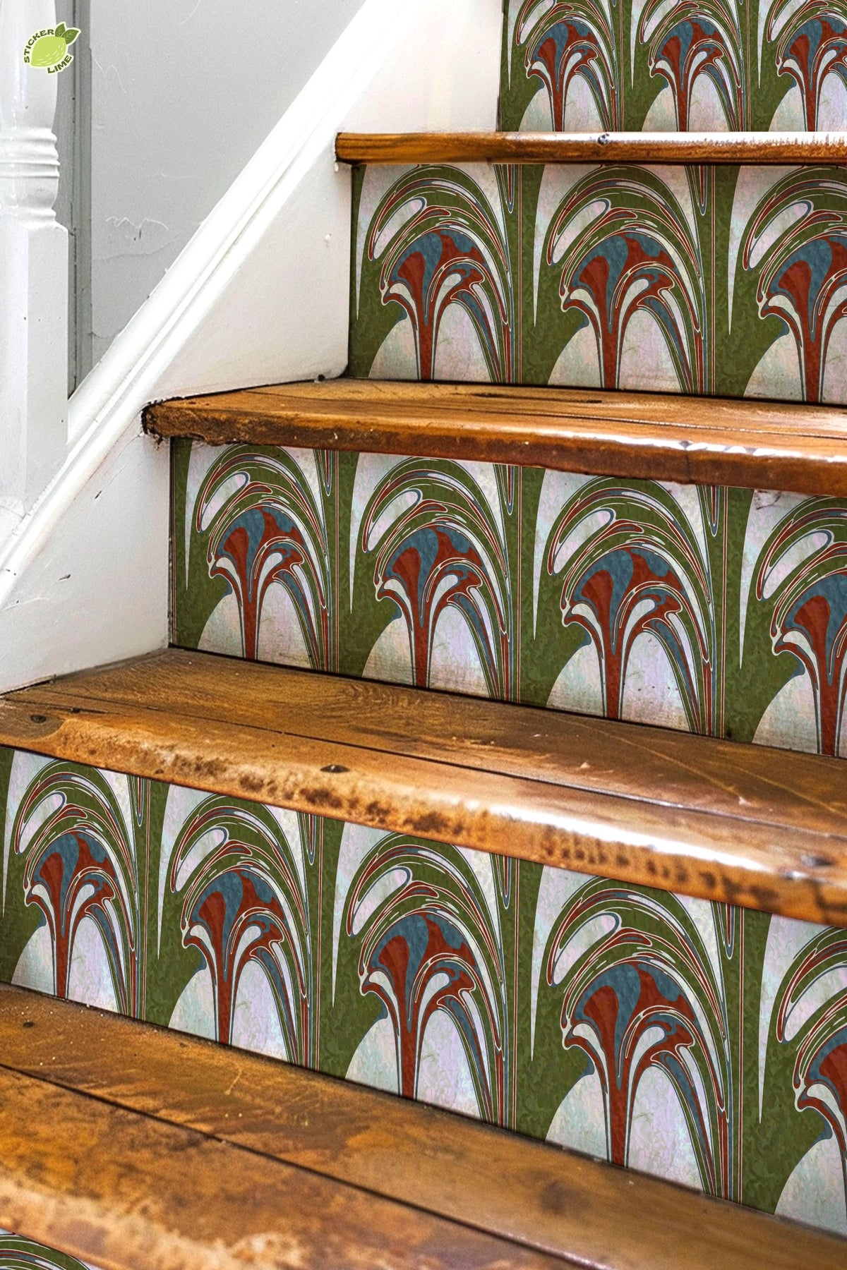 Art Nouveau Geyser Abstract peel and stick stair riser decals, photo 3 of 8