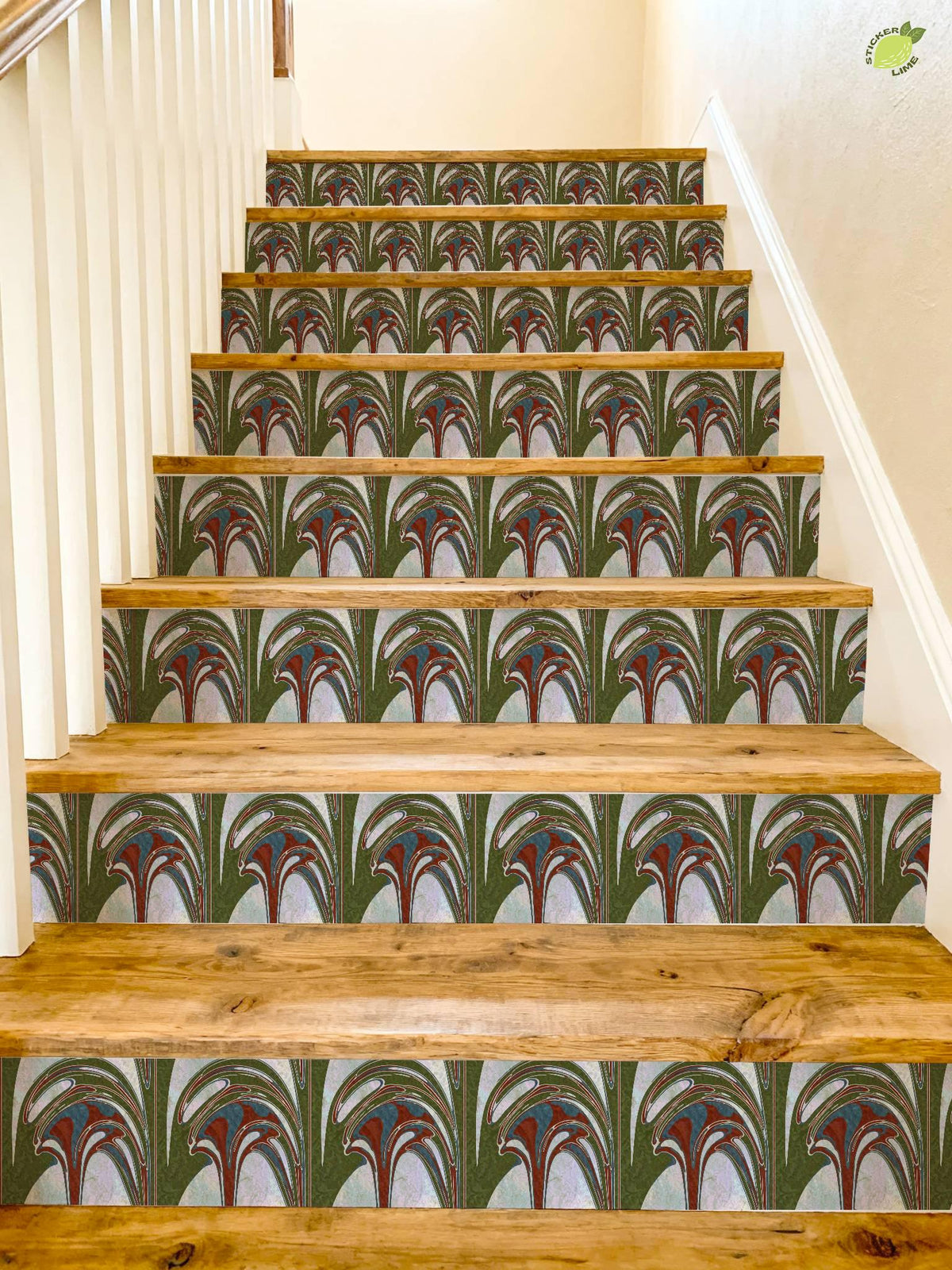 Art Nouveau Geyser Abstract peel and stick stair riser decals, photo 4 of 8