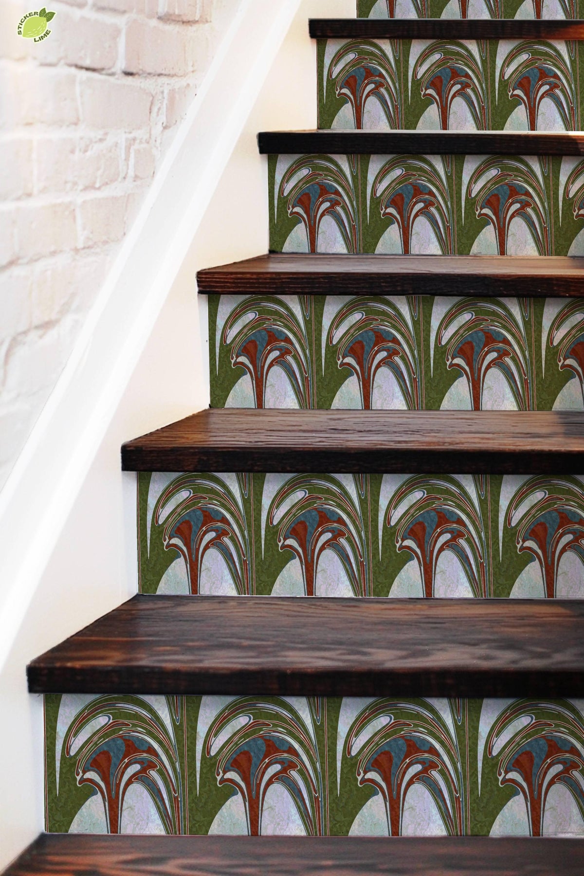 Art Nouveau Geyser Abstract peel and stick stair riser decals, photo 5 of 8