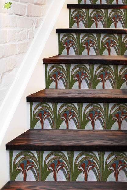 Art Nouveau Geyser Abstract peel and stick stair riser decals, photo 5 of 8