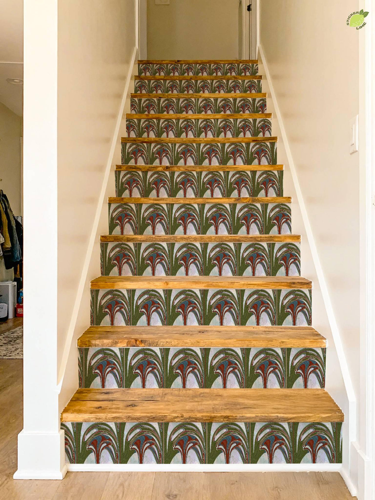 Art Nouveau Geyser Abstract peel and stick stair riser decals, photo 6 of 8
