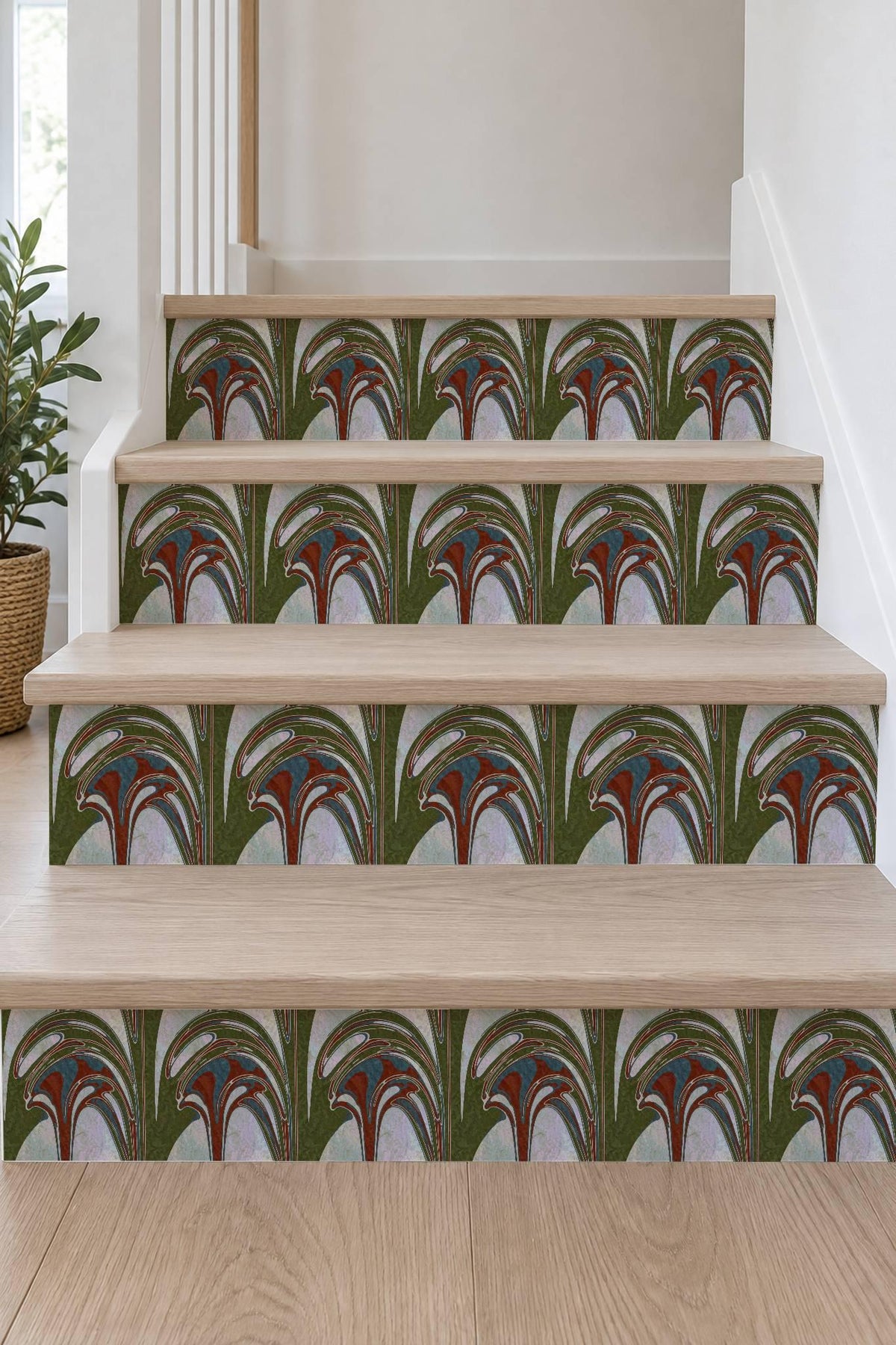 Art Nouveau Geyser Abstract peel and stick stair riser decals, photo 7 of 8