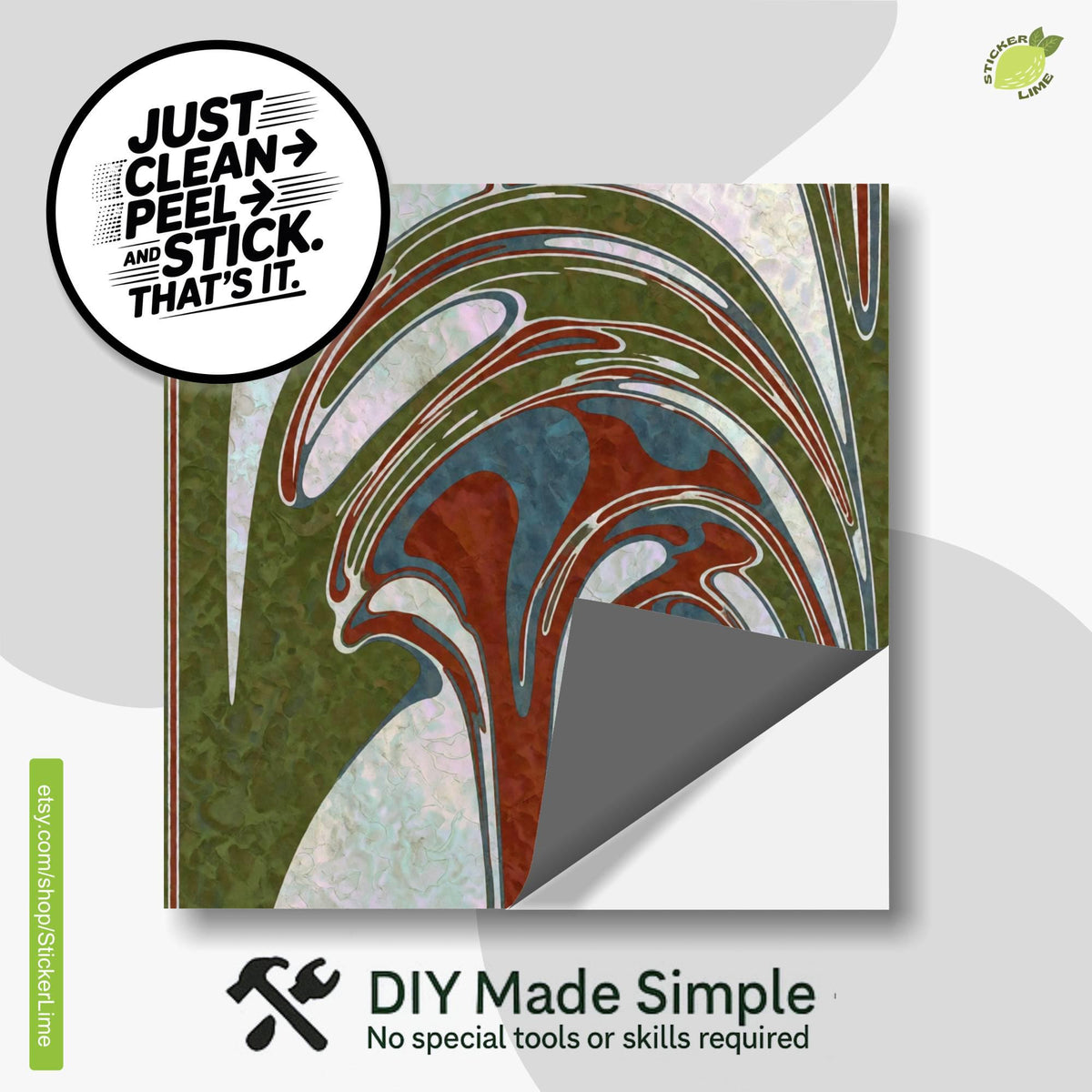 Art Nouveau Geyser Abstract peel and stick tile decals, photo 2 of 8
