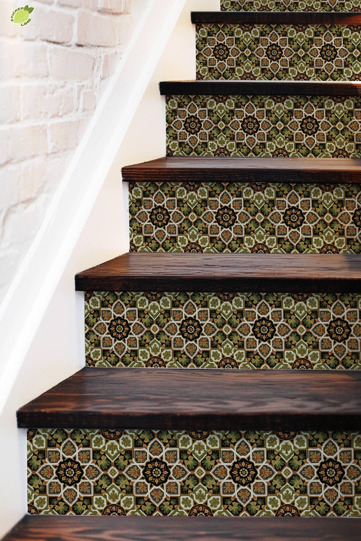 Artisanal Botanical Geometric Symmetry peel and stick stair riser decals, photo 5 of 8