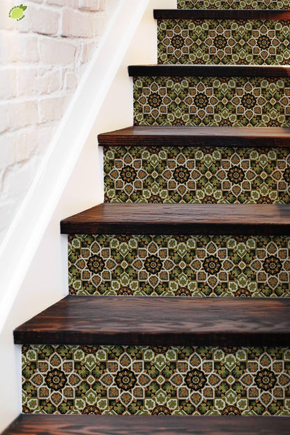 Artisanal Botanical Geometric Symmetry peel and stick stair riser decals, photo 5 of 8