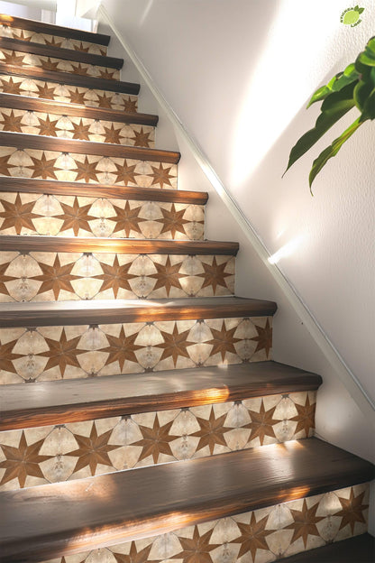 Beige & Brown Boho Star Tile peel and stick stair riser decals, photo 5 of 8