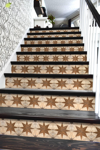 Beige & Brown Boho Star Tile peel and stick stair riser decals, photo 6 of 8