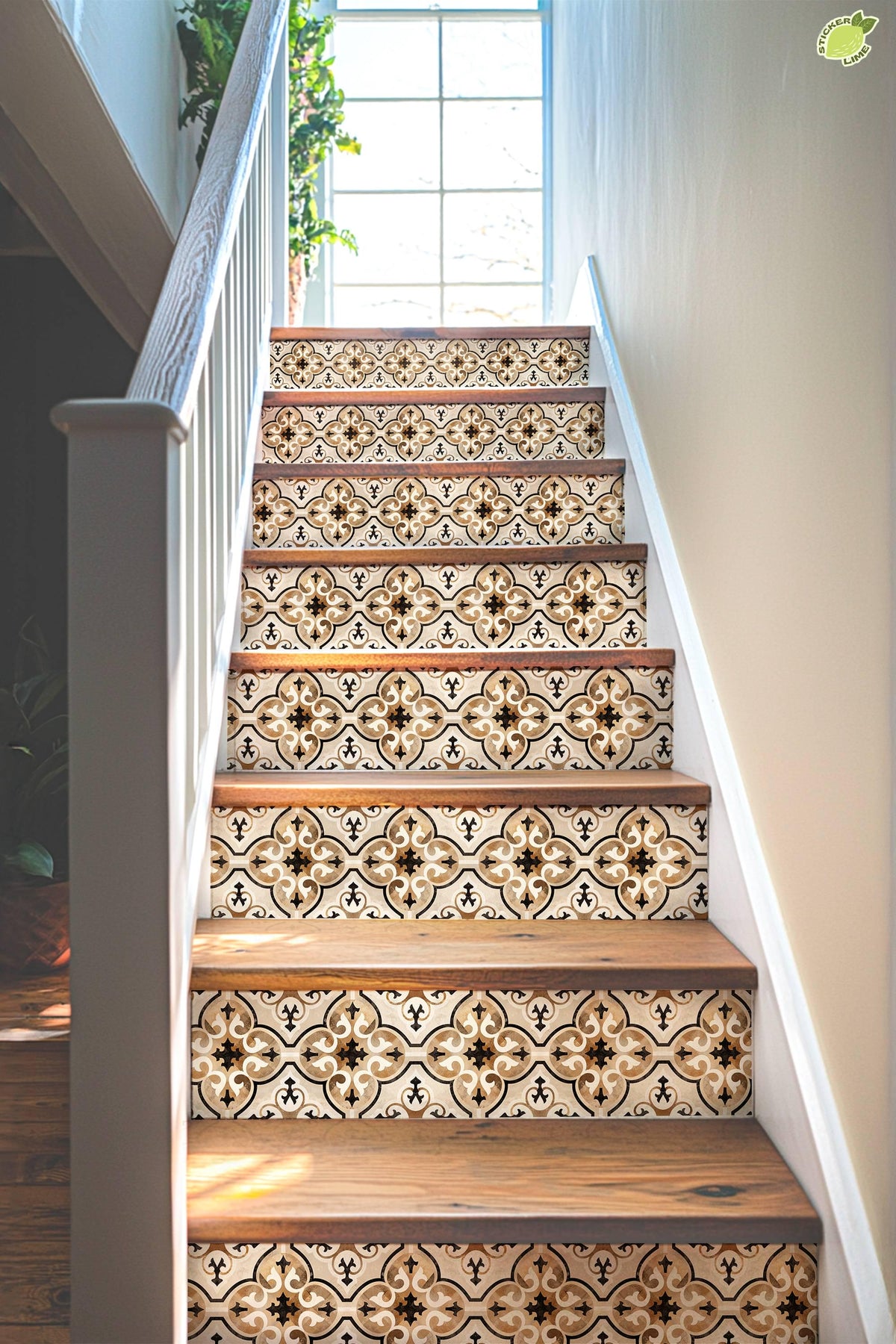 Beige & Brown Moroccan Tile peel and stick stair riser decals, photo 4 of 8