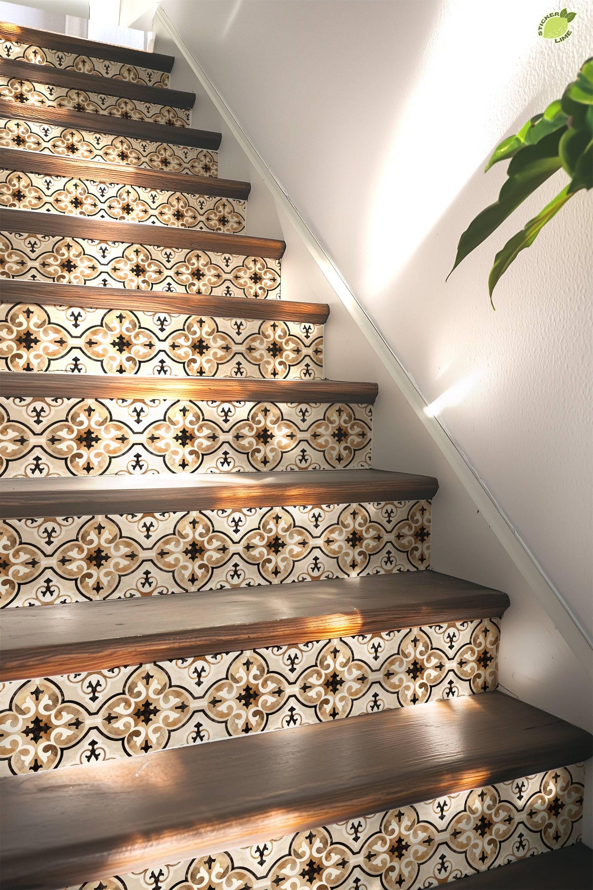 Beige & Brown Moroccan Tile peel and stick stair riser decals, photo 5 of 8