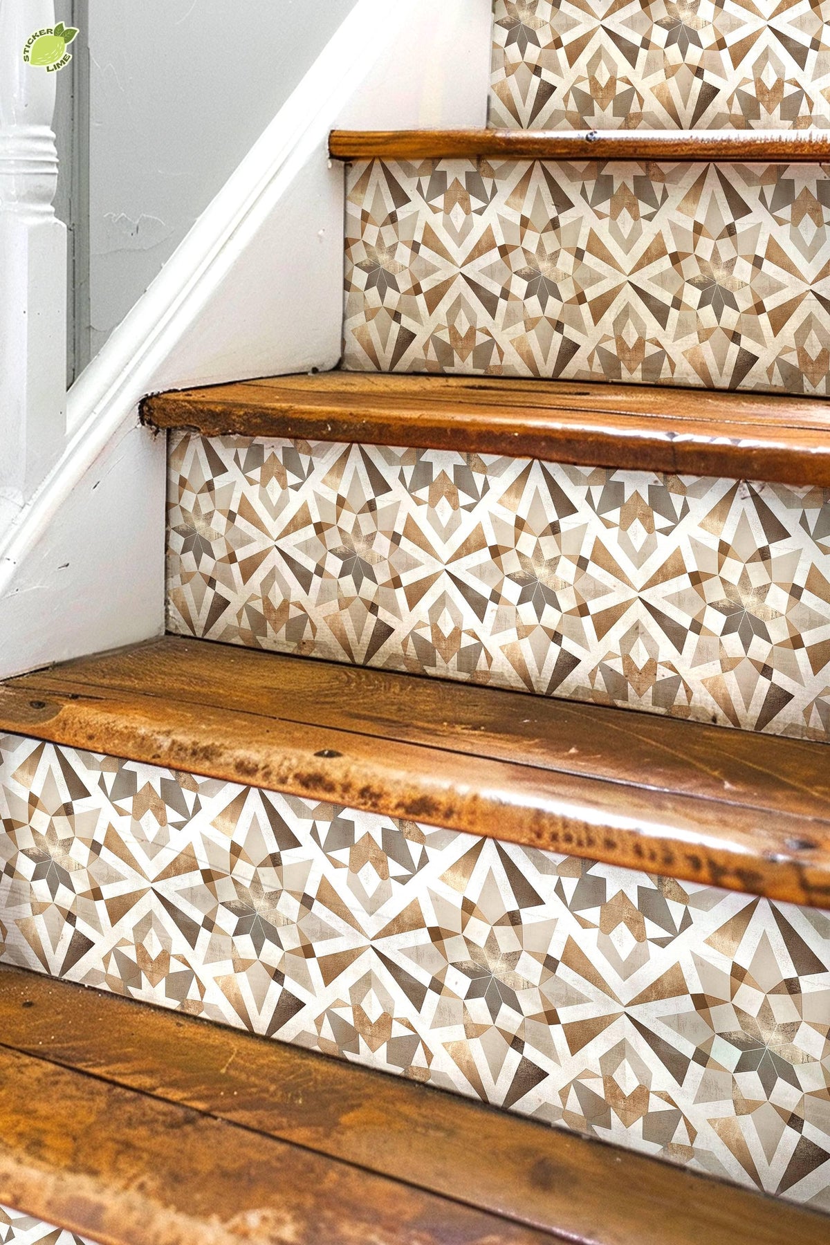 Beige & Brown Rustic Moroccan Tile peel and stick stair riser decals