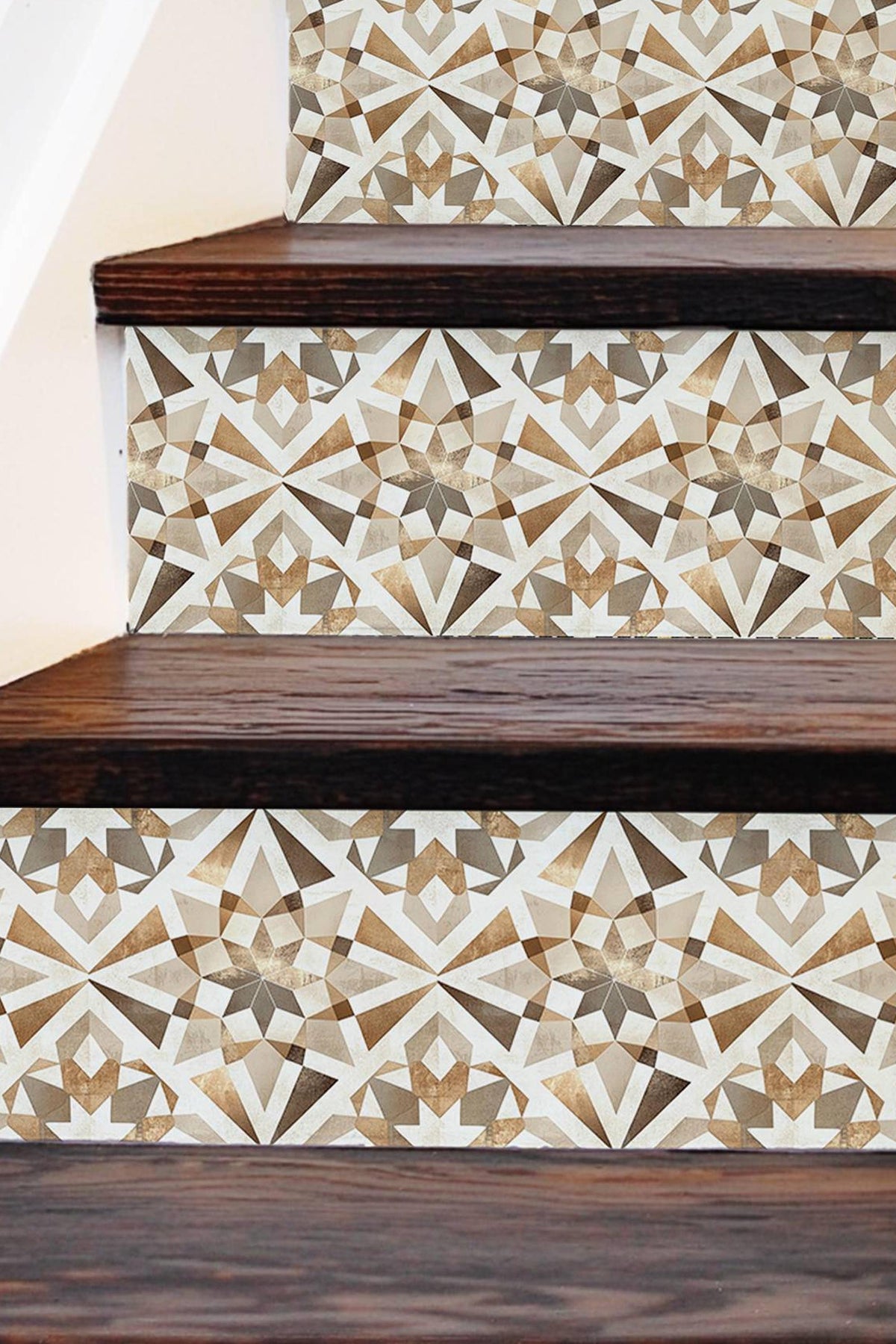 Beige & Brown Rustic Moroccan Tile peel and stick stair riser decals, photo 3 of 8