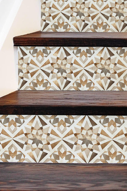 Beige & Brown Rustic Moroccan Tile peel and stick stair riser decals, photo 3 of 8