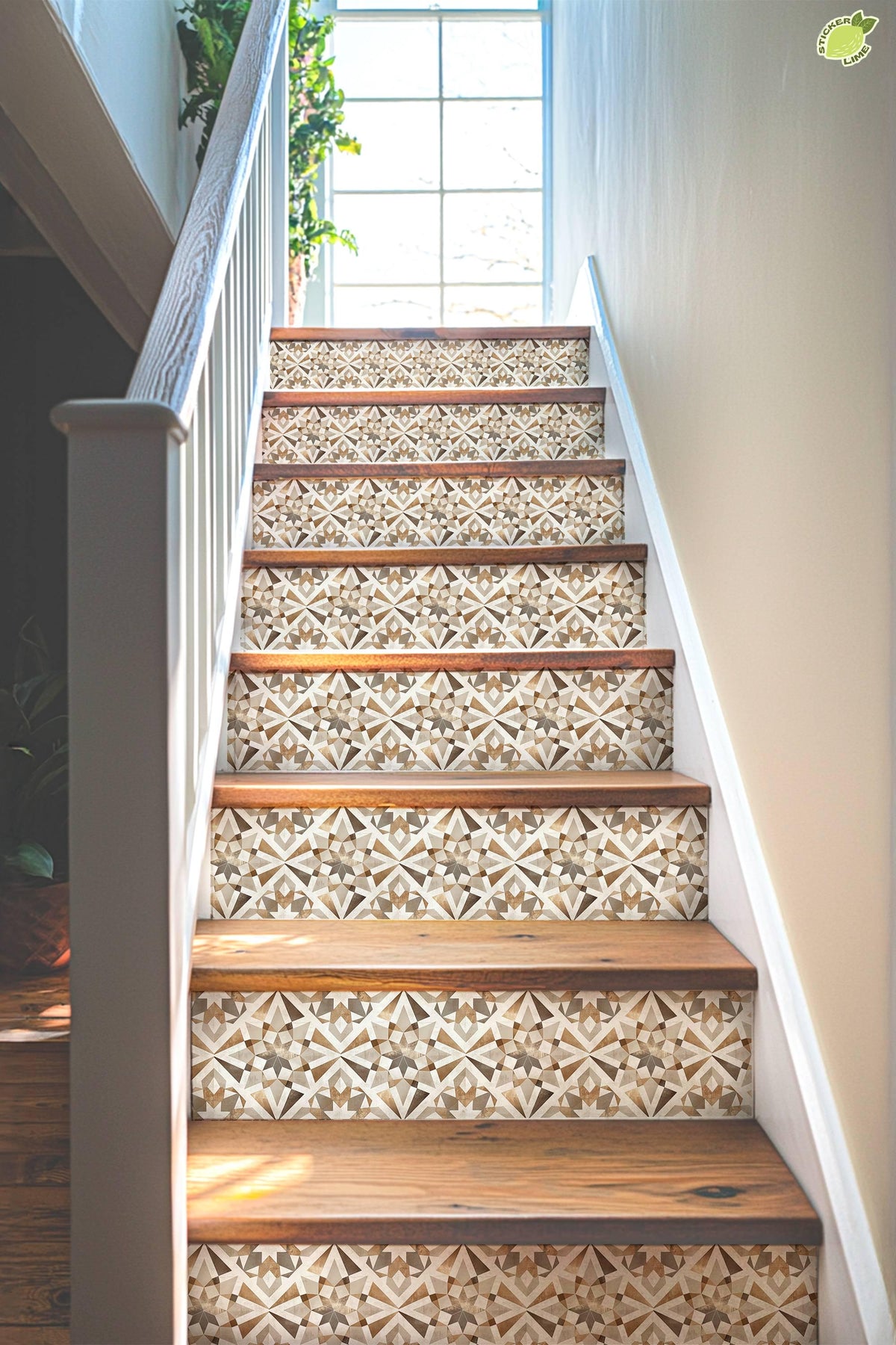 Beige & Brown Rustic Moroccan Tile peel and stick stair riser decals, photo 4 of 8