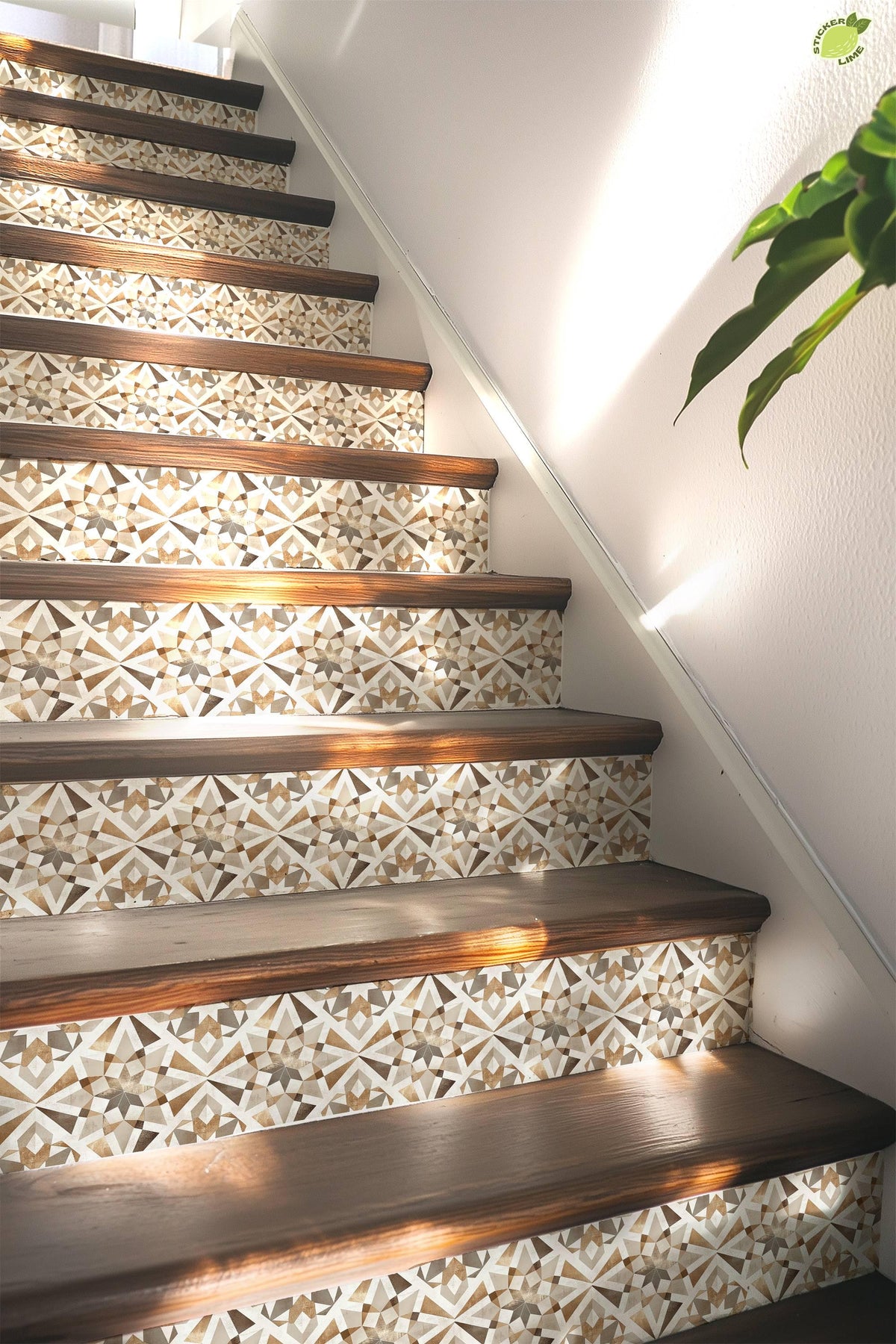 Beige & Brown Rustic Moroccan Tile peel and stick stair riser decals, photo 5 of 8