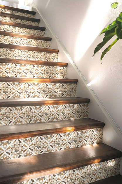 Beige & Brown Rustic Moroccan Tile peel and stick stair riser decals, photo 5 of 8