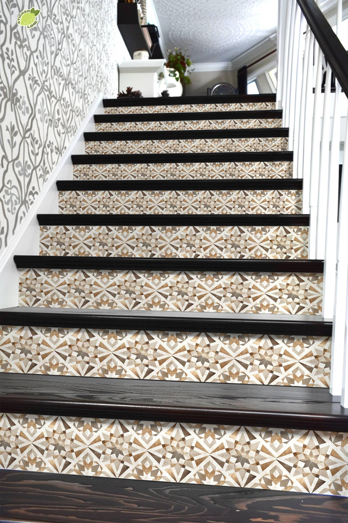Beige & Brown Rustic Moroccan Tile peel and stick stair riser decals, photo 6 of 8