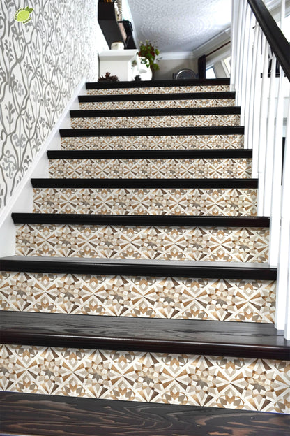 Beige & Brown Rustic Moroccan Tile peel and stick stair riser decals, photo 6 of 8