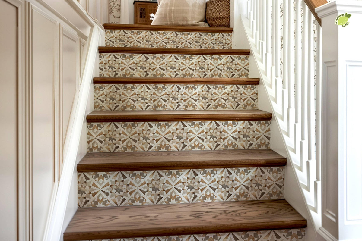 Beige & Brown Rustic Moroccan Tile peel and stick stair riser decals, photo 8 of 8