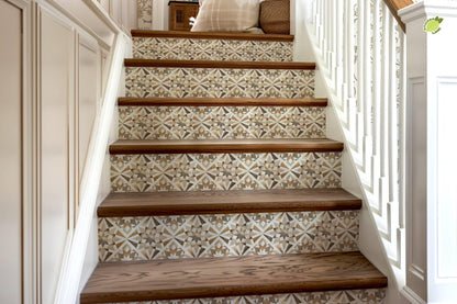 Beige & Brown Rustic Moroccan Tile peel and stick stair riser decals, photo 8 of 8