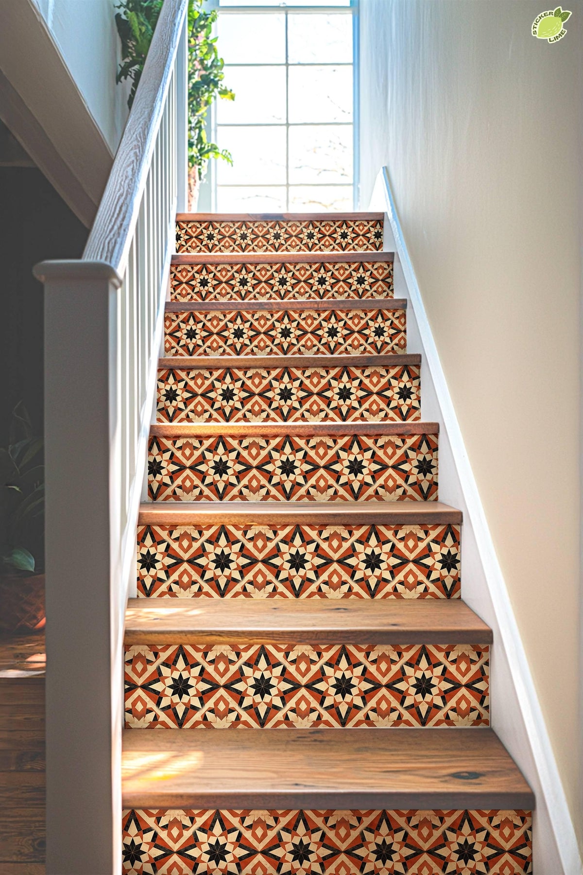 Beige & Orange Rustic Moroccan Tile peel and stick stair riser decals, photo 4 of 8