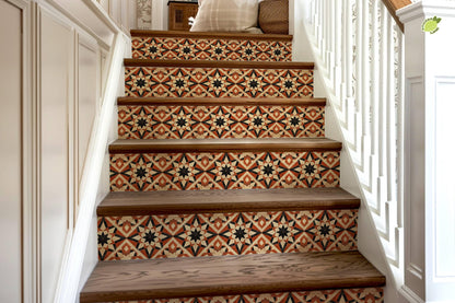 Beige & Orange Rustic Moroccan Tile peel and stick stair riser decals, photo 8 of 8