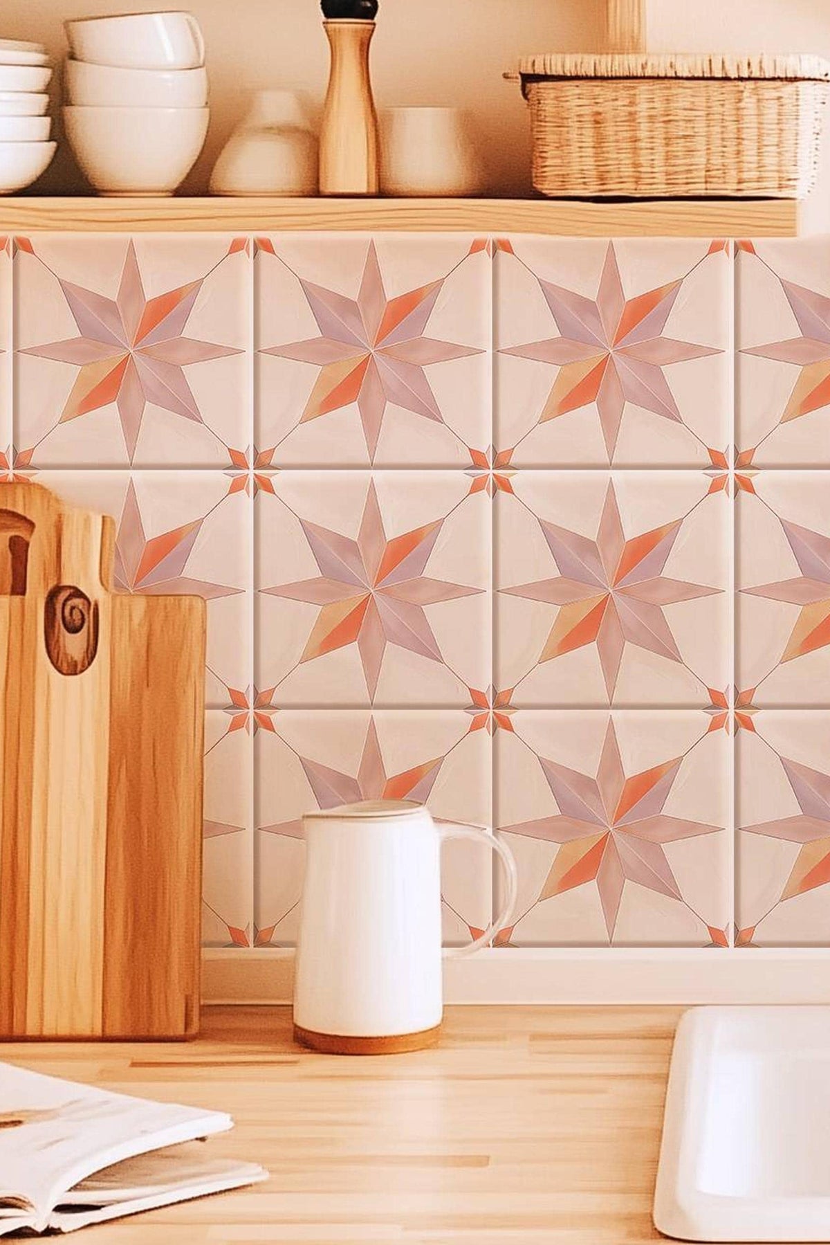 Beige & Purple Boho Star peel and stick tile decals