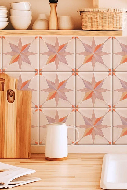 Beige & Purple Boho Star peel and stick tile decals